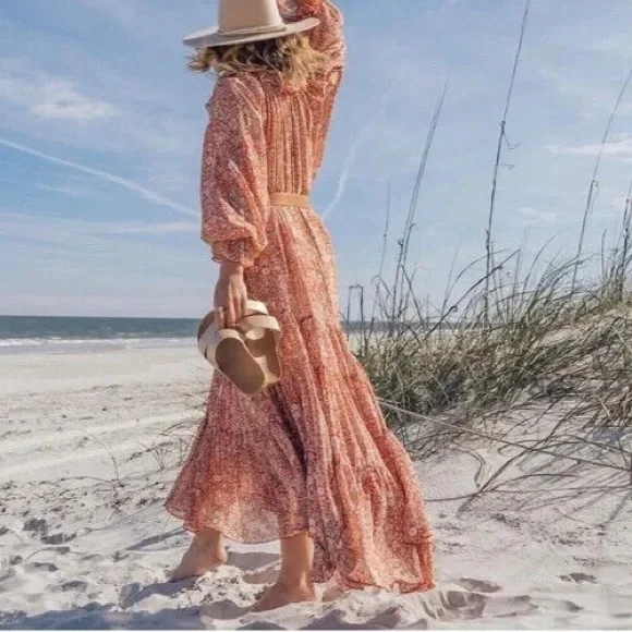 Free People Size M Flowy Floral Boho Maxi Dress - Picture 8 of 12